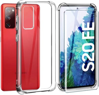 Hoesje Geschikt Voor Samsung Galaxy S20 FE Hoesje - Shockproof siliconen hoesje met Schokbestendig Transparant cover - Galaxy S20 FE screen Protector 2 pack tempered glass
