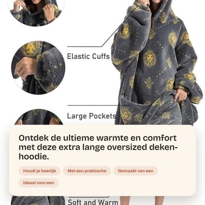 Dailygoods- Deken-Hoodie Extra Lange Oversized - Thermisch Geïsoleerd - Fleece - Draagbare Deken - Capuchon - Zacht en Comfortabel - Sweatshirt