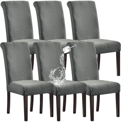Waterdichte Eetkamerstoelhoes - Stretch Keukenstoel Hoes - Set van 6 - Lichtgrijs - Jacquard