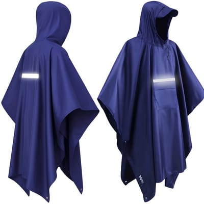 BOTC Poncho - Reflecterende Regenponcho - Fietsponcho Fiets - Met Reflecterende strips - Unisex - Dames & Heren - Waterdicht - Blauw