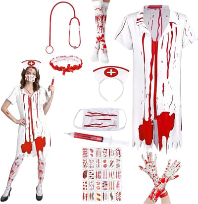Halloween Verpleegster Kostuum met Bloedige Accessoires voor Zombie Bruiloft en Carnaval Cosplay Feest