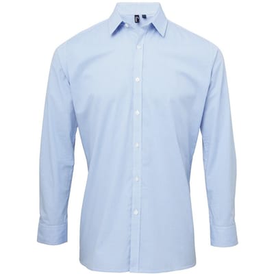 Premier Heren Gingham overhemd met lange mouwen (Lichtblauw/Wit)