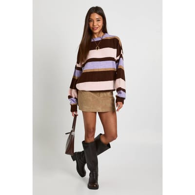 boohoo Dames Geborstelde drievoudige streep oversized gebreide trui | Maat: Small
