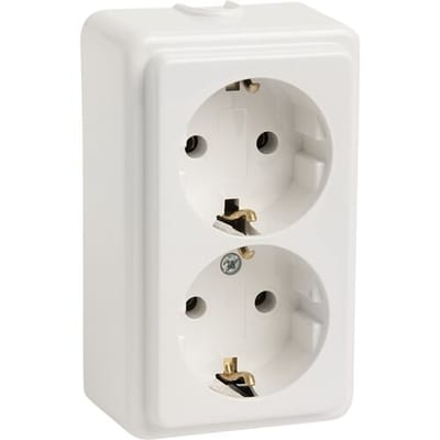 KOPP - Wandcontactdoos - Standard - Opbouw - Dubbel Stopcontact - Randaarde - Arctic Glans Wit