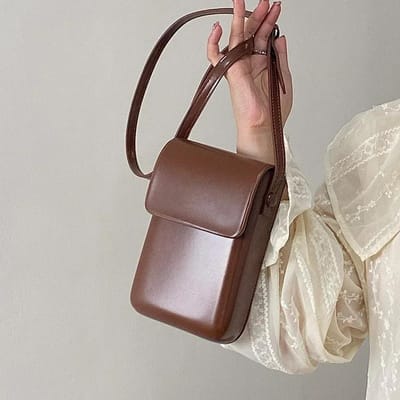 Sacs bandoulière à rabat 2024 Femmes Mini PU Cuir Sacs à épaule et Sacs à main pour Filles Dames Téléphone Simple Solide Sac de créateur marron