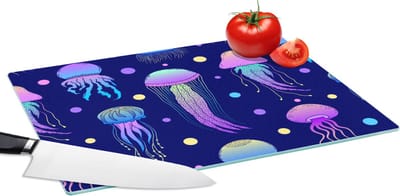Glazen Snijplank - 39x28 - Kwallen - Patronen - Zeedieren - Neon - Snijplanken Glas