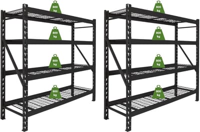 TRUTZHOLM - Enno Industrieel Rek 180x190x60 cm - Set van 2 - 4 Gaasplanken - 3200 kg - Insteeksysteem - Pick Legbord