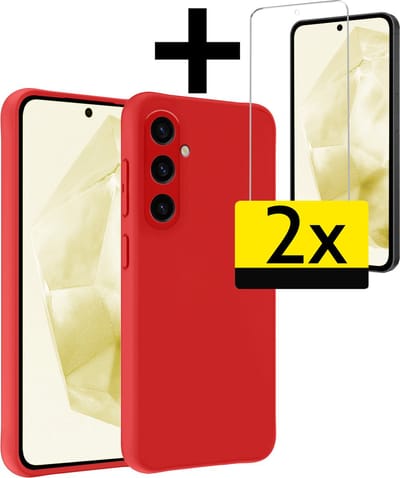 Hoesje - Met 2x Screenprotector - Geschikt voor Samsung Galaxy A35 - Sterk & Shockproof - Back Cover - Siliconen Case - Telefoon Hoes - Telefoonhoesjes - Rood