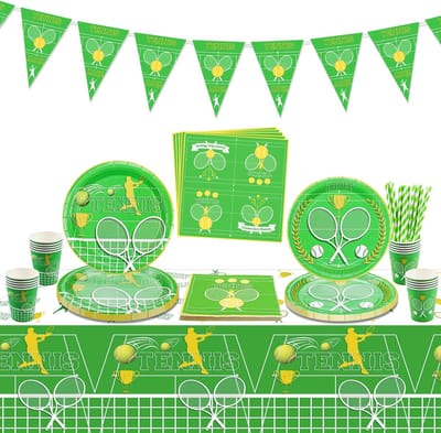Feestdecoratie Tennis - Sportfeest Benodigdheden - Verjaardag Viering - Compleet Servies Set - Voor 20 Gasten - Groen