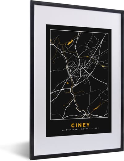 Fotolijst incl. Poster - Stadskaart - Plattegrond - Ciney - Goud - Kaart - 40x60 cm - Posterlijst