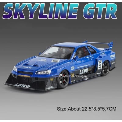 1:24 Skyline Gtr R34 Supercar Model Speelgoed Legering Diecast Schokabsorptie Deuren Geopend Terugtrekken Simulatie Sportwagens Voor Vrienden