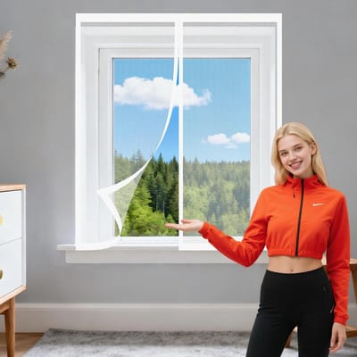 Horraam Zelfklevend - Vliegengordijn Raam - Insecten Buiten Houden - Magnetische Sluiting - 100 x 70 cm - Wit