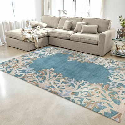 LOBERON Vloerkleed voor binnen en buiten Dorlancourt turquoise/crème