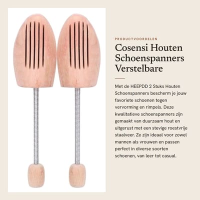 Dailygoods- Schoenvormer Houten - 2 Stuks - Antideformatie - Verstelbare Veer - Schoenspanner - Roestvrij Staal - Voor Leren Schoenen - Schoenhouder