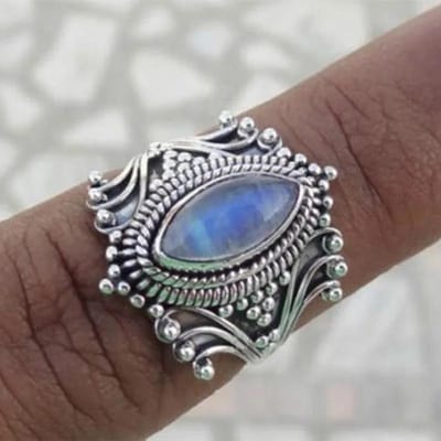 Vintage koperkleurige ovale ring met blauwe steen voor dames, etnische bohemian ringen, sieraden 11 gray