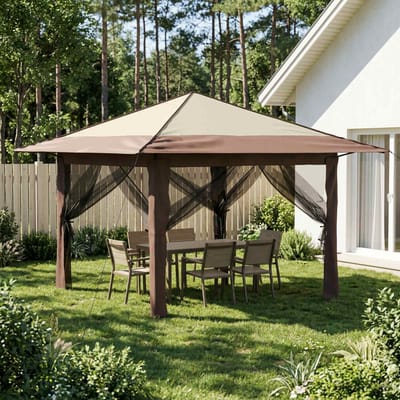 vidaXL - Tuinpaviljoen - met - 4 - Zijwanden - 3,3 - x - 3,3 - m - Crème - en - bruin