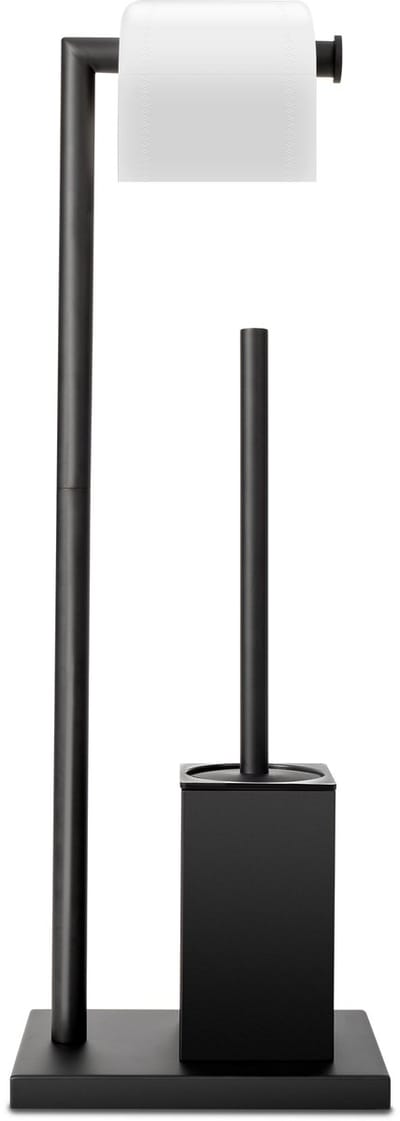 VDN Stainless wc rolhouder staand - wc borstel met houder zwart - Toiletrolhouder en toiletborstel met houder - Vierkant - RVS - 2 in 1