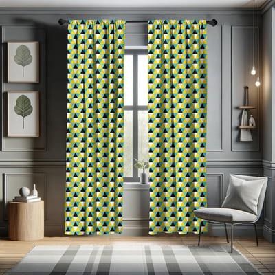 ABAKUHAUS Geometrische Voorhangen – 2x75x245 cm – Mikrofaser – geel turkoois