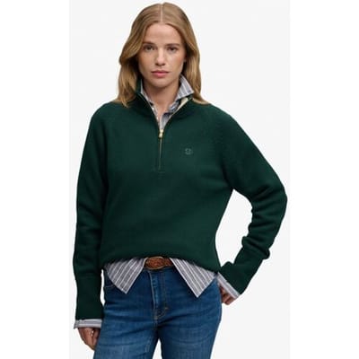 Superdry Classic Cotton Knit Trui Met Halve Rits Groen Grootte: 44