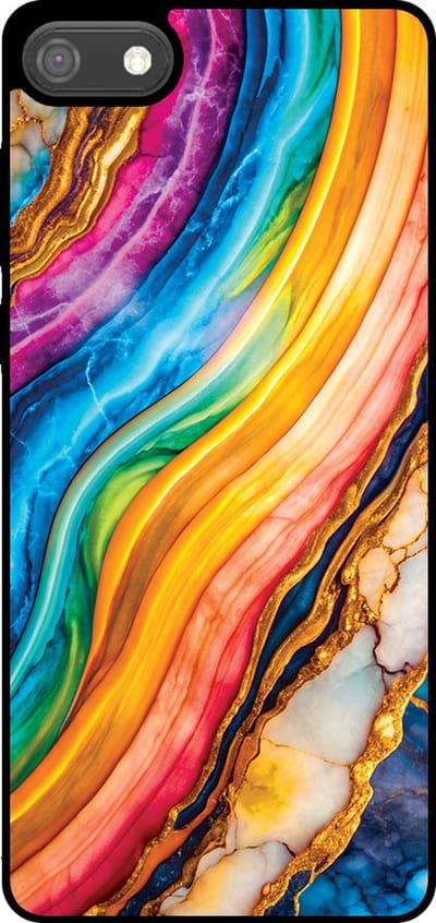 Smartphonica Telefoonhoesje Geschikt voor Huawei Y5 (2018) met Regenboog Goud Marmer Opdruk - TPU Backcover Case Rainbow Gold Marble Design geschikt voor Huawei Y5 (2018)