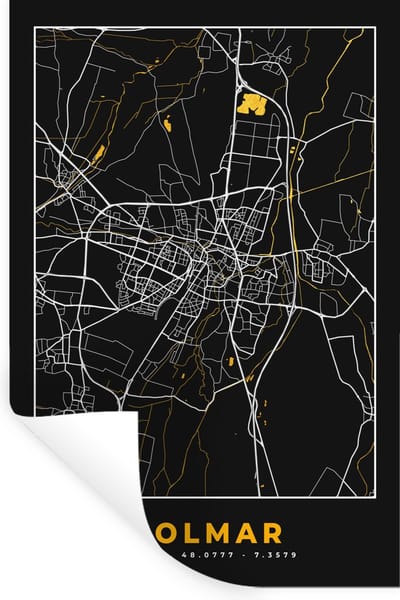 Muurstickers - Sticker Folie - Stadskaart – Frankrijk – Kaart – Colmar – Plattegrond - 20x30 cm - Plakfolie - Muurstickers Kinderkamer - Zelfklevend Behang - Zelfklevend behangpapier - Stickerfolie