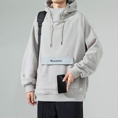 Sweat à capuche polaire pour homme, nouvelle veste décontractée d'extérieur japonaise de couleur unie avec poche pour couple, automne et hiver 2XL gris