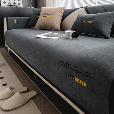 1 stuks Borduurwerk Luxe Anti-Slip Chenille Bankovertrek voor Woonkamer Bankkussens Handdoek Alle Seizoenen Meubelbeschermer 70X70cm donkergrijze kleur