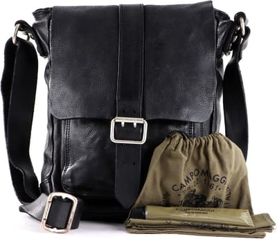 CAMPOMAGGI Leren Schoudertas Saturno Crossbody Bag Nero Zwart