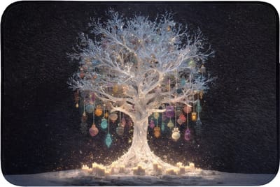 Badmat 90x60 cm - Antislip - Sneeuwboom - Lichtjes - Wit - Kleurrijk - Badmatten voor badkamer - Badkamermat - Douchemat - Badkamer mat