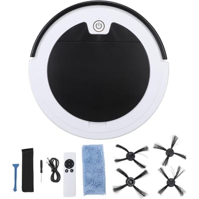 Robot balayeur rechargeable USB, forte aspiration, évitement automatique des obstacles, balayage silencieux 3 en 1 blanc