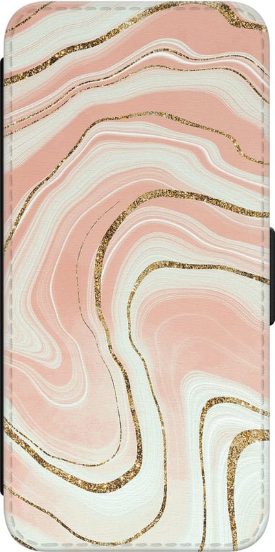 Leuke Telefoonhoesjes - Hoesje geschikt voor Samsung Galaxy A34 bookcase leer - Swirl beige - Swirl beige - Wallet Case met pasjeshouder - Marmer - Bruin