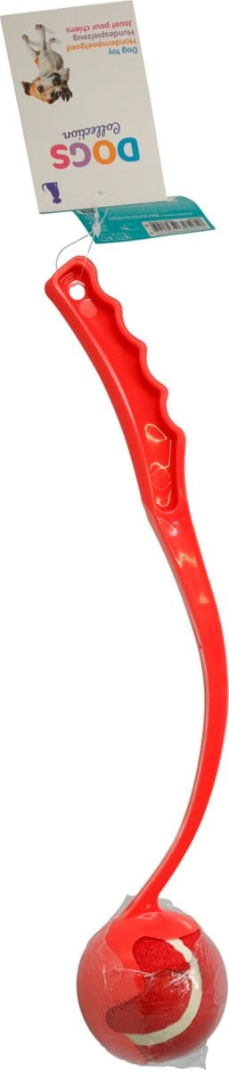 Dogs collection - ballenwerper - rood - 38 cm - inclusief tennisbal - apporteer speelgoed -