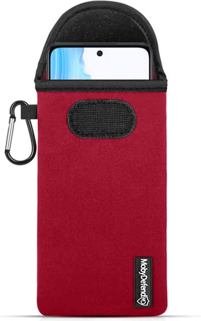 MobyDefend Hoesje - Geschikt voor Oppo A79 - Neopreen Pouch Met Karabijnhaak - Insteek - Riemlus - Rood