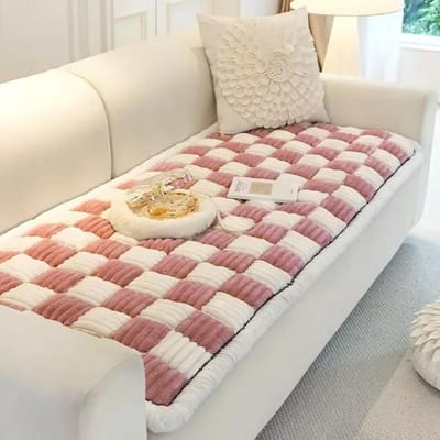 Housse de canapé magique Épaisse Housse de canapé de jardin protectrice Carreaux Couleur crème Grand carreau Carré Tapis pour animaux de compagnie Lit Housse de canapé en flanelle 45x45cm 1pc
