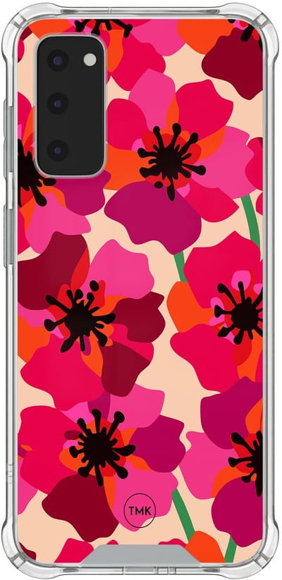 Shockproof hoesje geschikt voor Samsung Galaxy S20 FE - Pink floral bliss - Schokbestendig - Verhoogde randen - TPU case - Extra Sterke Back Cover - Bloemen - Transparant, Roze