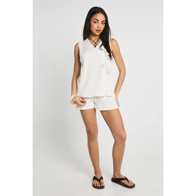 boohoo Dames Gestructureerde Wijd Uitlopende Short | Cream | Maat: 6