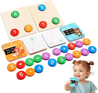 Wiskundespel Hout - Educatief Spel - Cijfers Leren - Motorische Vaardigheden - 23 x 16.8 x 3.5 cm - Houtkleur