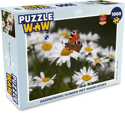 Puzzel Dagpauwoog vlinder met madeliefjes - Legpuzzel - Puzzel 1000 stukjes volwassenen