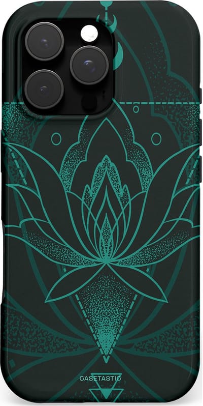 Casetastic hoesje geschikt voor Apple iPhone 16 Pro - MagSafe - Dubbellaagse bescherming - Lotus Zen - Fashion Case - Zwart Petrol