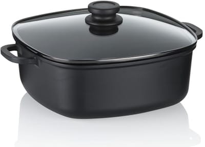 Inductie Stewpan met Glazen Deksel - 28 cm, Hoog Rim, 6 L, Gietaluminium, Keramische Kookpan