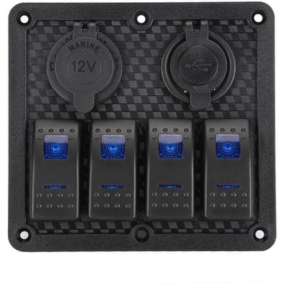 12V 24V 4-weg Schakelaarpaneel IP65 Waterdicht met Sigarettenaansteker Socket 2 USB voor Auto Boot black