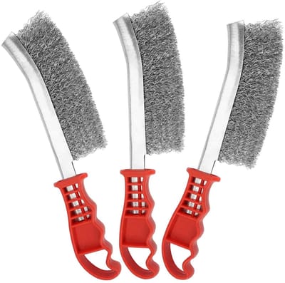 Handige set van 3 roestvrijstalen draadborstels met comfortabele handgreep voor barbecue en verfonderhoud, 235 mm lang