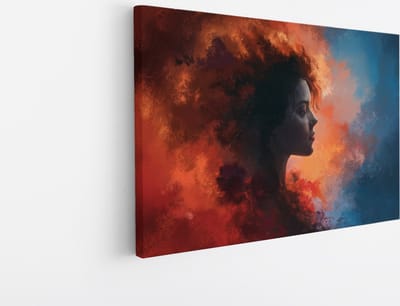 Saammp Canvas Schilderij - Vrouw tussen rode en blauwe wolken - abstract - 30x20 - Foto op canvas - Wanddecoratie - Muurdecoratie Woonkamer - Slaapkamer decoratie - Canvas Print