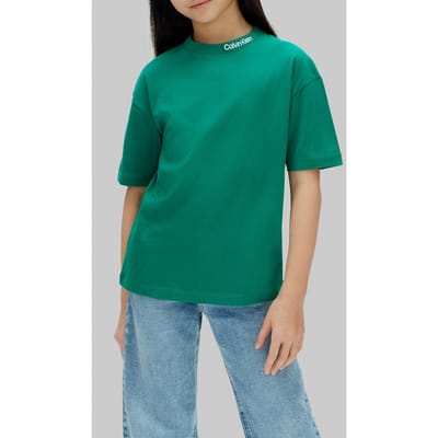 Calvin Klein Unisex Logo Embroidery Ss T-shirt Lush Meadow Taglia: 4 | T-shirt Outlet | kids