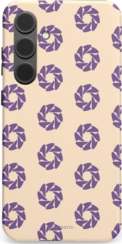 Casetastic hoesje geschikt voor Samsung Galaxy S24 Plus - Dubbellaagse bescherming - Paarse Cirkels op het Zand - Fashion Case - Crème Lavendel Zilver
