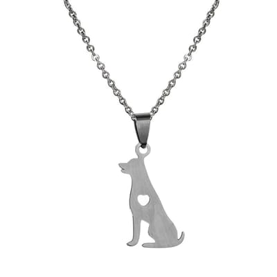 Fako Bijoux® - Ketting Met Hanger - Stainless Steel - RVS - Staal - Hond Zittend Met Hart - Zilverkleurig