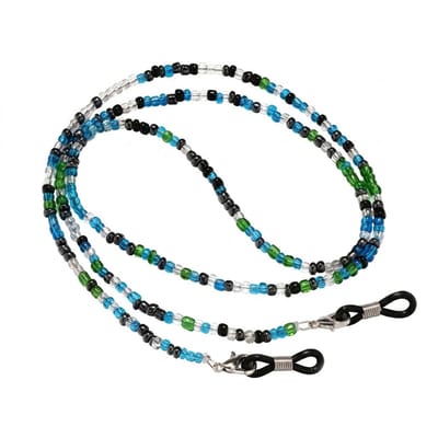 Blauw groen kralen brillenkoord brillenbandje dames en heren – multicolor kralen brillen ketting met siliconen lussen en metalen clips – brillenkoord voor zonnebril en leesbril – decoratieve brillenband met kleine kralen