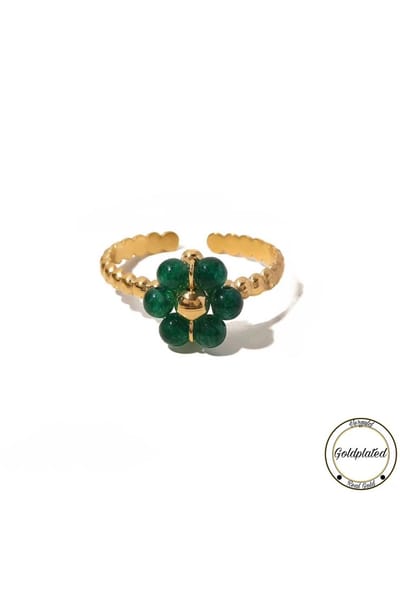 Soraro Groene Parel Flower Ring | Goldplated | Goudkleurig | Groen | Parel | Dames Ring | Bloem | Klemring | Vrouwen Cadeau