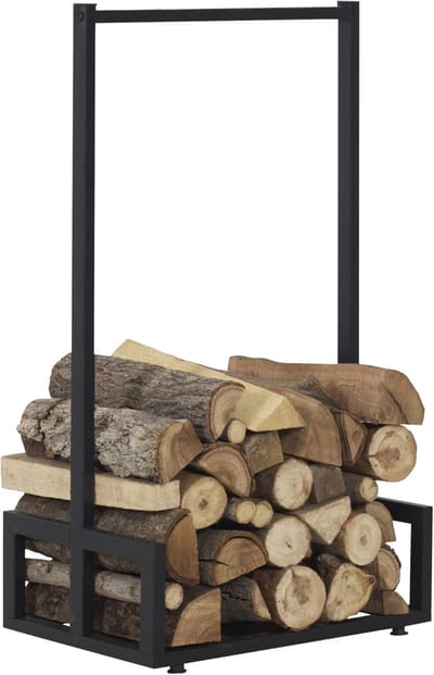 Brandhout Rek - Houtopslag Opslagrek - Buitenhaard Opslag - Verhoogde Plank - 50x35x95 cm - Zwart