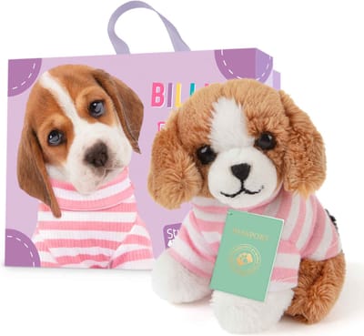 Studio Pets® Mini Knuffel Hond Beagle Billie (8 cm) met Koffer, Paspoort en Stickerboek – Complete Cadeauset voor kinderen